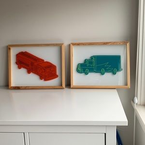 Pillowfort fire engine and truck wall art